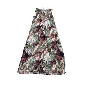 Chelsea Taylor Tropical Leaf Print Sleeveless Maxi Dress Vacation Resort